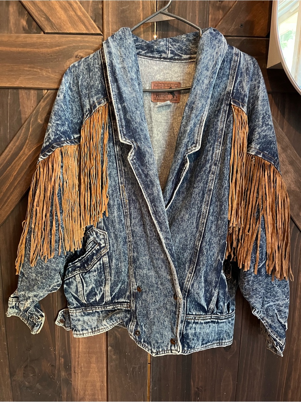 Vintage Prezzia Acid Wash Fringe Denim Jacket